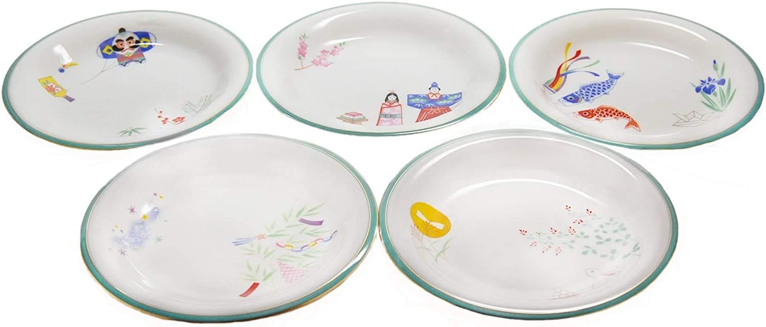 九谷焼　長谷川紀代造　色絵　うさぎ文　小皿　手塩皿　五客　共箱　M　6445 小皿 うさぎ文 九谷焼 九谷焼 長谷川紀代造 色絵 うさぎ文 小皿 手塩皿